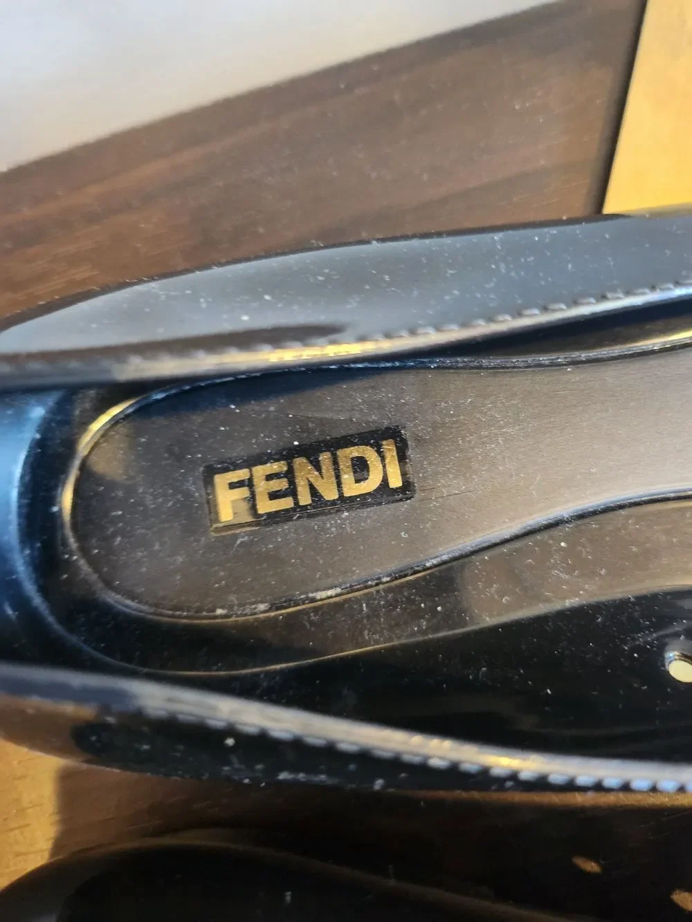Fendi Black Patent Leather Ballet Flats with Gold Buckle Accent